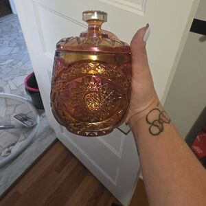 Amber Iridescent Glass Candle Holder